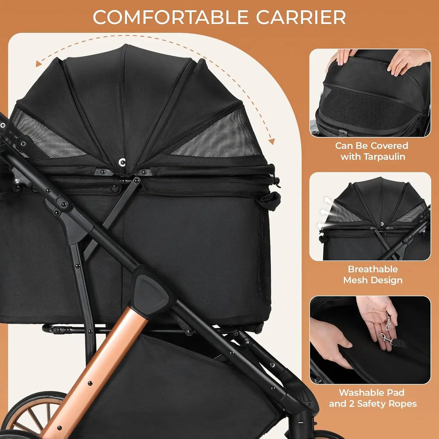Pet Travel Stroller for Dogs and Cats with Shock-Absorbing Wheels, Foldable Design and Sun Shade