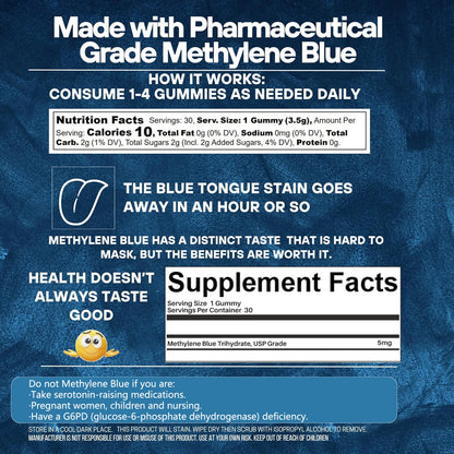 Methylene Blue Gummies 5mg, 30 Count Dietary Supplement