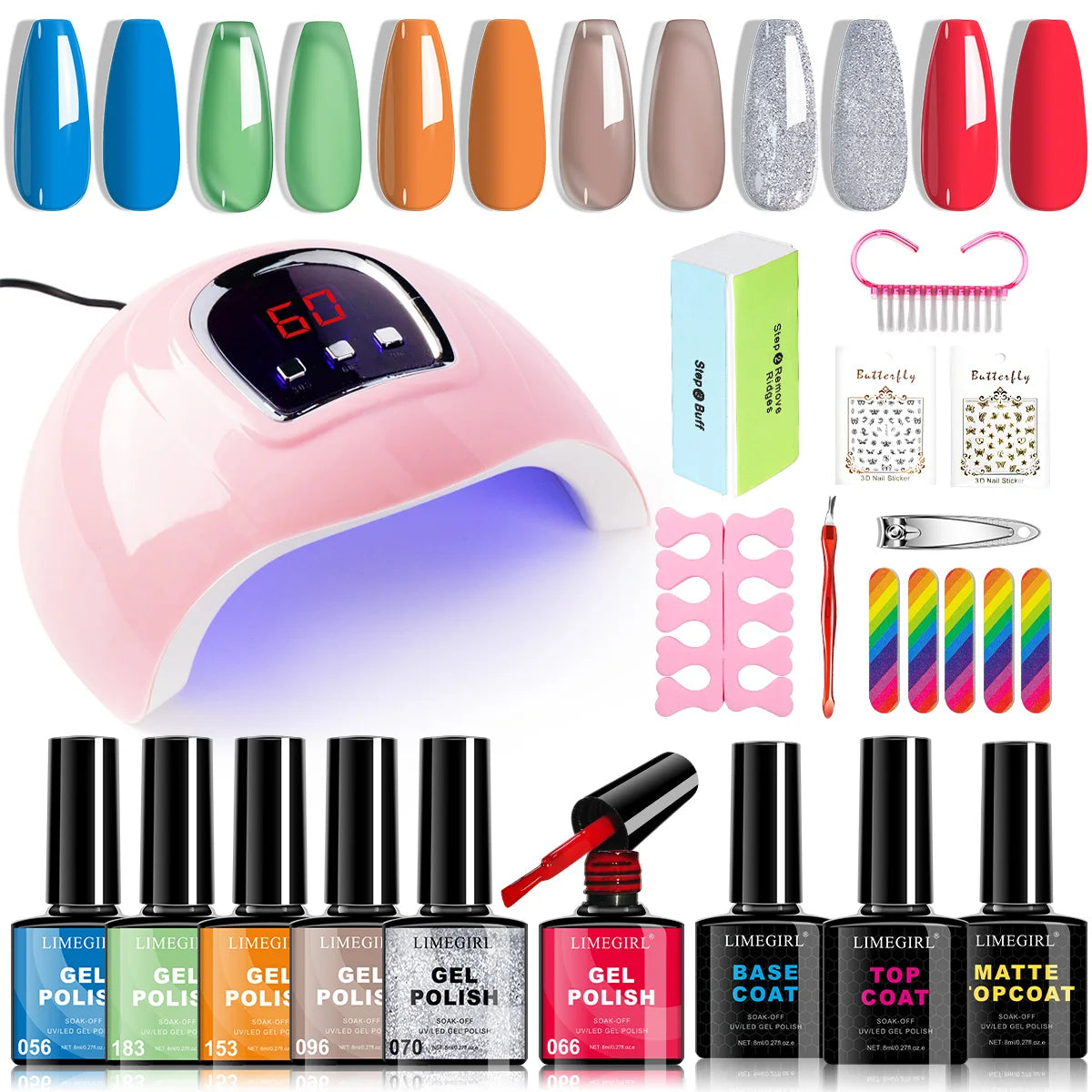 LIMEGIRL UV LED Gel Nail Kit, Semi-Permanent Gel Varnish with Nail Lamp & Professional Manicure Tools - Bond Well Supplies