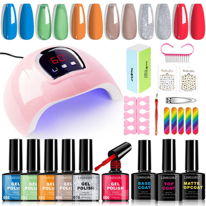 LIMEGIRL UV LED Gel Nail Kit, Semi-Permanent Gel Varnish with Nail Lamp & Professional Manicure Tools - Bond Well Supplies