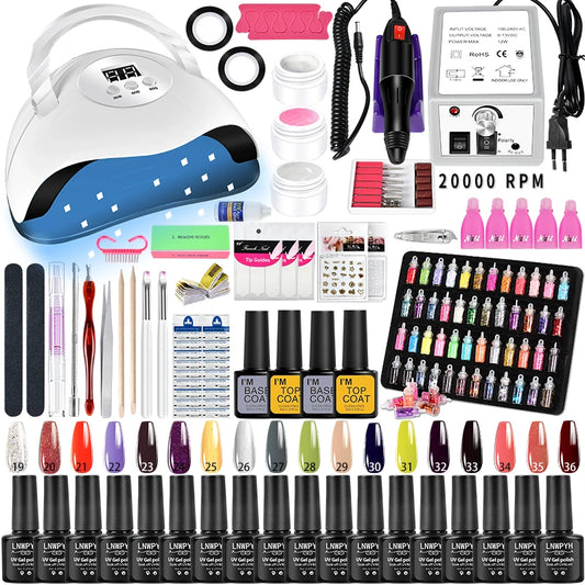 Professional Gel Nail Polish Manicure Kit, Nail Dryer, Semi-Permanent Varnish & Nail Art Decoration Set - Bond Well Supplies