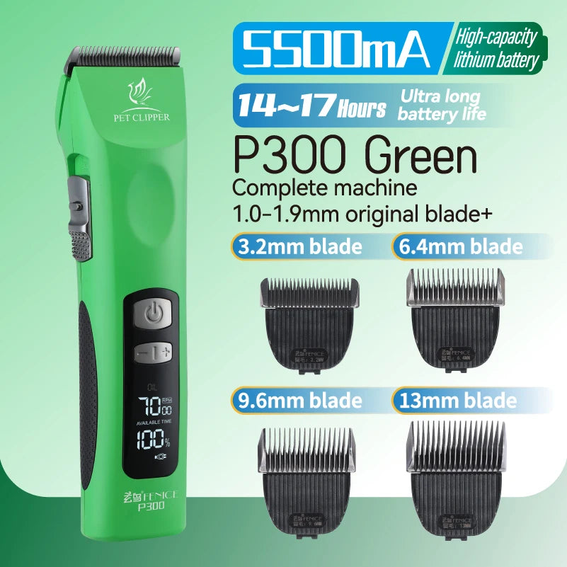 Fenice Professional Cordless Pet Hair Clipper, Rechargeable Low-Noise Grooming Trimmer & Shaver Kit