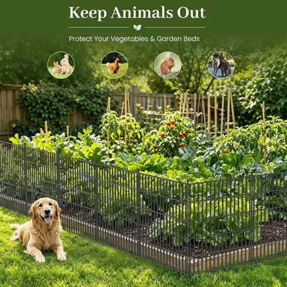 No-Dig Pet & Garden Fence, 48-Inch Tall Rustproof Metal Panels with Gate for Yard & Flower Beds