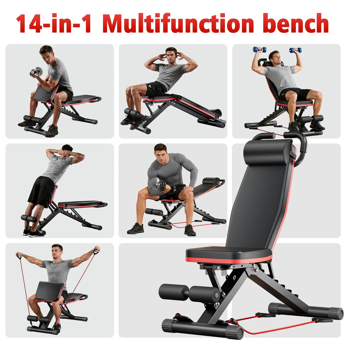 14-in-1 Adjustable Workout Bench, Foldable Dumbbell Bench for Full-Body Strength Training, 1000 lb Capacity