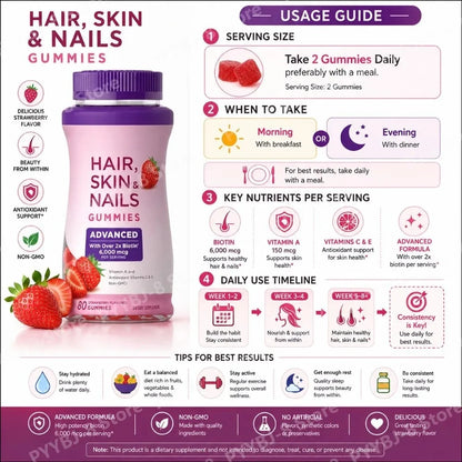 Strawberry Biotin Gummies 6000mcg, Vitamin Support Supplement for Healthy-Looking Hair, Skin & Nails, 80 Count - Bond Well Supplies