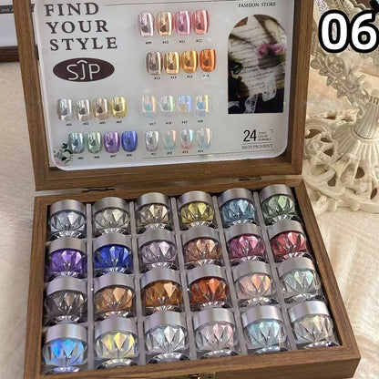 High-End Nail Art Set with 24 Mirror Powder Colors and Ultra-Fine Glitter Effects
