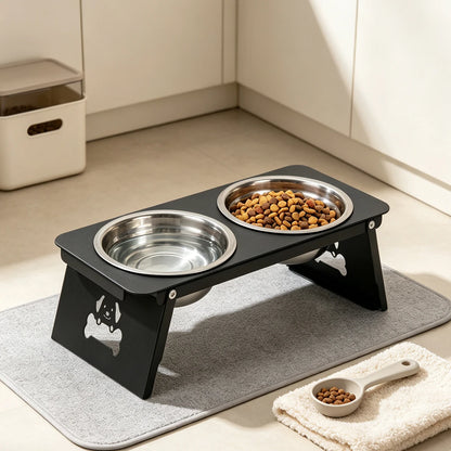 Elevated Cat & Dog Bowl, Stainless Steel Double Bowls with 15° Tilted Metal Bracket for Small Pets - Bond Well Supplies