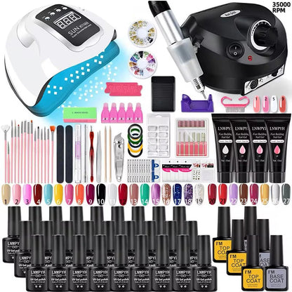 Complete Acrylic Nail Kit, UV Nail Lamp with Poly Gel and Glitter Gels