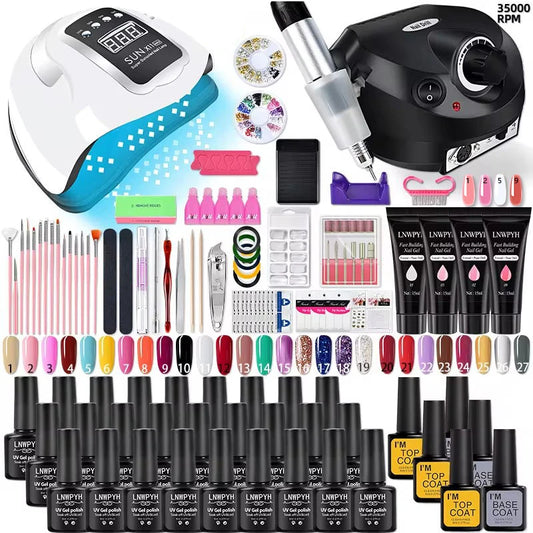 Complete Acrylic Nail Kit, UV Nail Lamp with Poly Gel and Glitter Gels