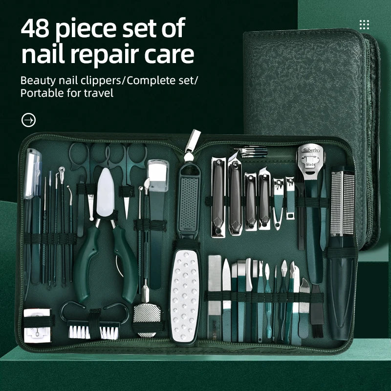 48-Piece Professional Nail Care Set, Stainless Steel Nail Trimmers, Manicure & Pedicure Tools - Bond Well Supplies