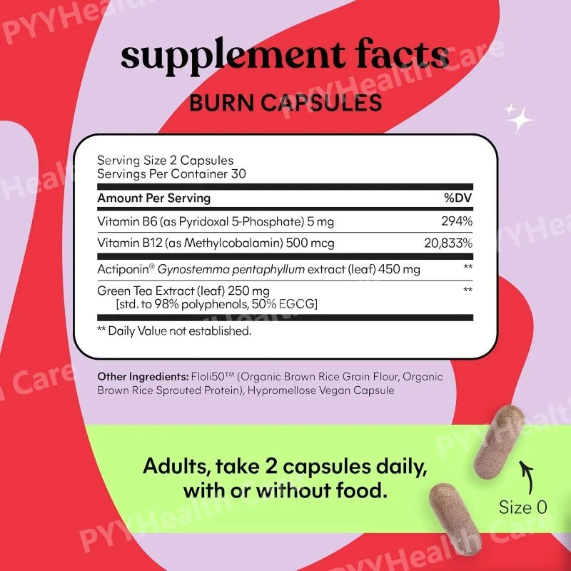 Metabolism Support Supplement with Actiponin, Gynostemma, Vitamins B6 & B12, 60 Capsules