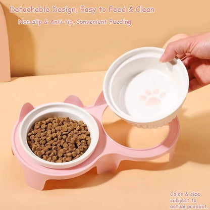 Ceramic Tilted Cat & Dog Feeding Bowl, Separate Food & Water Dishes with Stable Anti-Tip Design - Bond Well Supplies