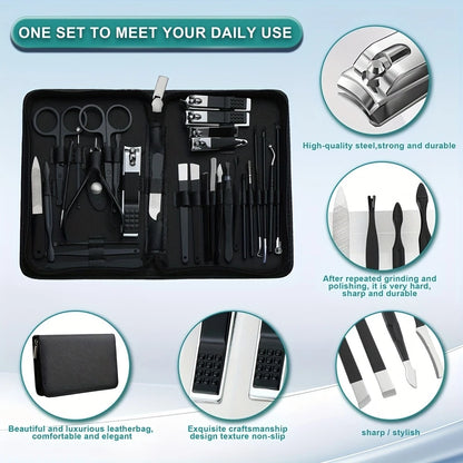 Complete 30-Piece Nail Clipper Kit, Stainless Steel Manicure & Pedicure Tools with Portable Travel Grooming Case - Bond Well Supplies