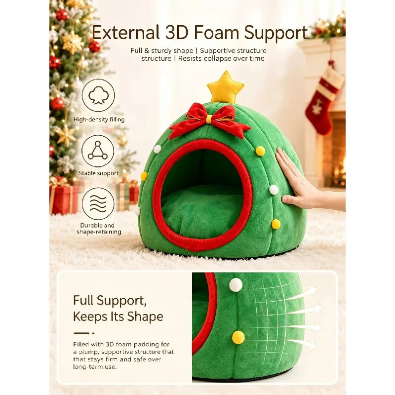 Warm Cat Tent Bed, Cozy Semi-Enclosed Pet Cave with Thickened Nest for Indoor Pets - Bond Well Supplies