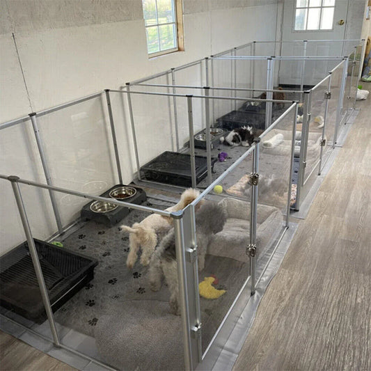 Large Acrylic Dog Playpen with Waterproof Whelping Pad, Clear Indoor Puppy Enclosure & Pet Fence