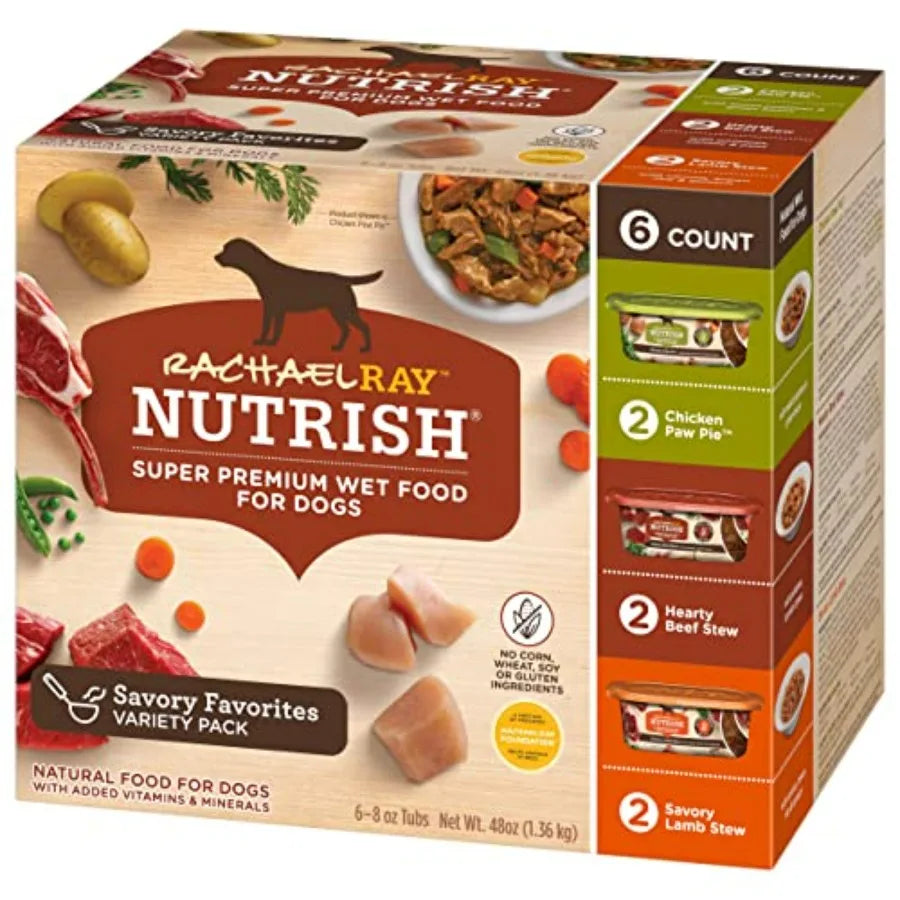 Rachael Ray Premium Natural Wet Dog Food, Savory Favorites Variety Pack, 8 oz Tubs, Pack of 6