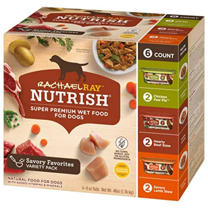 Rachael Ray Premium Natural Wet Dog Food, Savory Favorites Variety Pack, 8 oz Tubs, Pack of 6