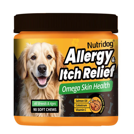 NUTRIDOG Dog Allergy & Itch Relief Chews, Skin and Immune Support Supplement, 90 Count