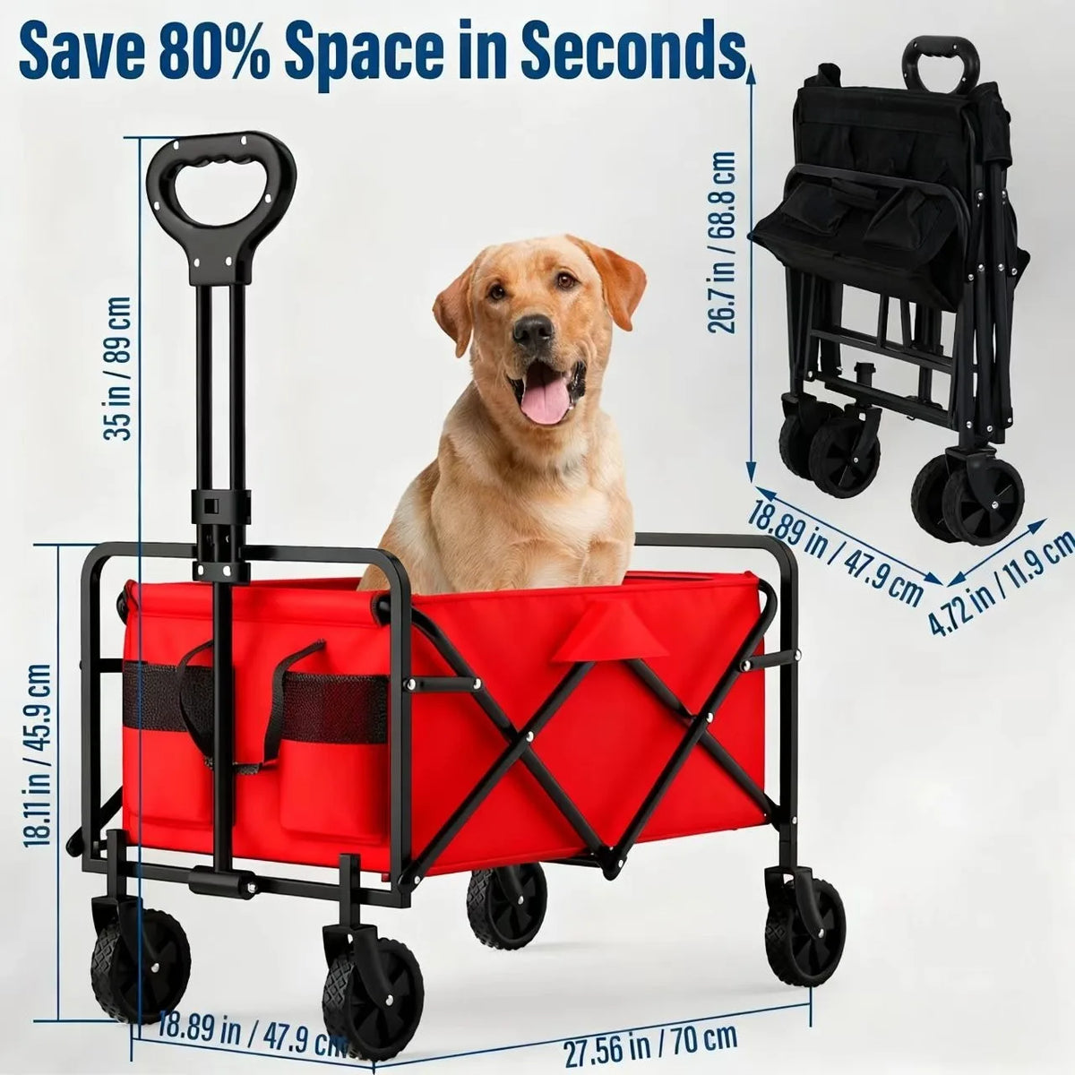 Heavy-Duty Foldable Pet Stroller, Rolling Dog & Cat Carrier Cart with Multiple Storage Compartments