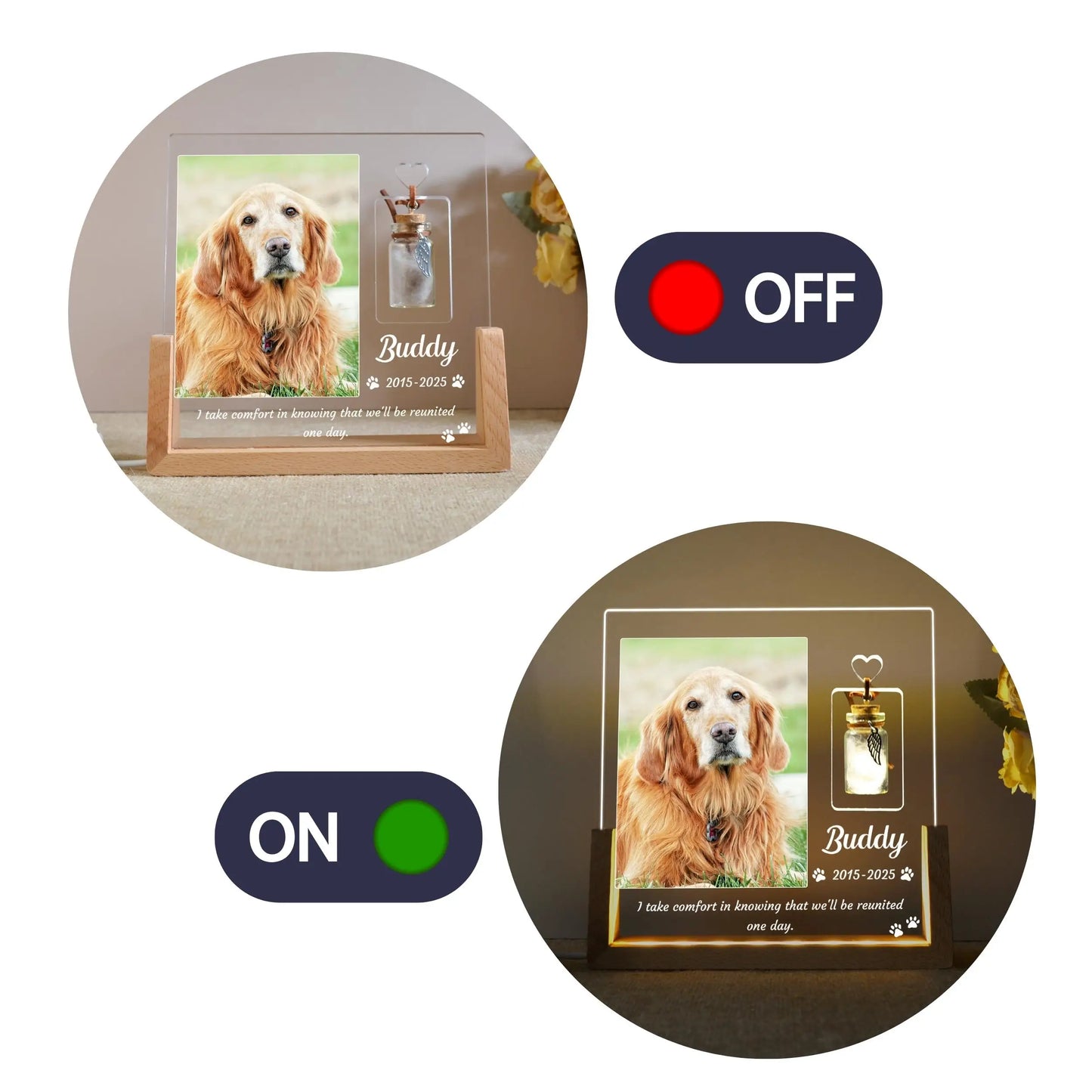 Personalized Pet Memorial Night Light with Custom Photo, LED Plaque Keepsake for Deceased Dogs & Cats