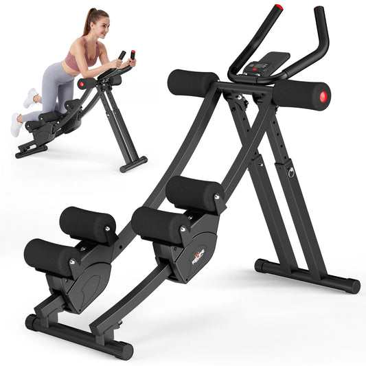 Relife Dual-Track Abdominal Trainer, Foldable Core Workout Machine with 5 Resistance Levels & LCD Display - Bond Well Supplies