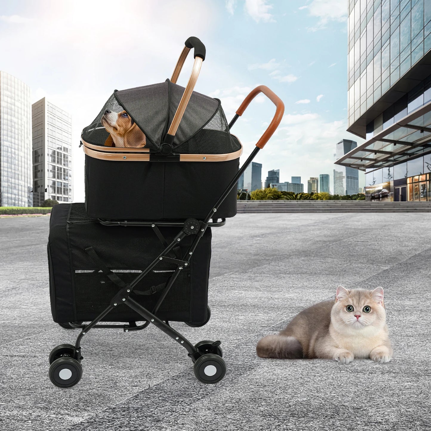 3-in-1 Multifunctional Pet Stroller with 2 Removable Pet Carriers for Small and Medium Dogs