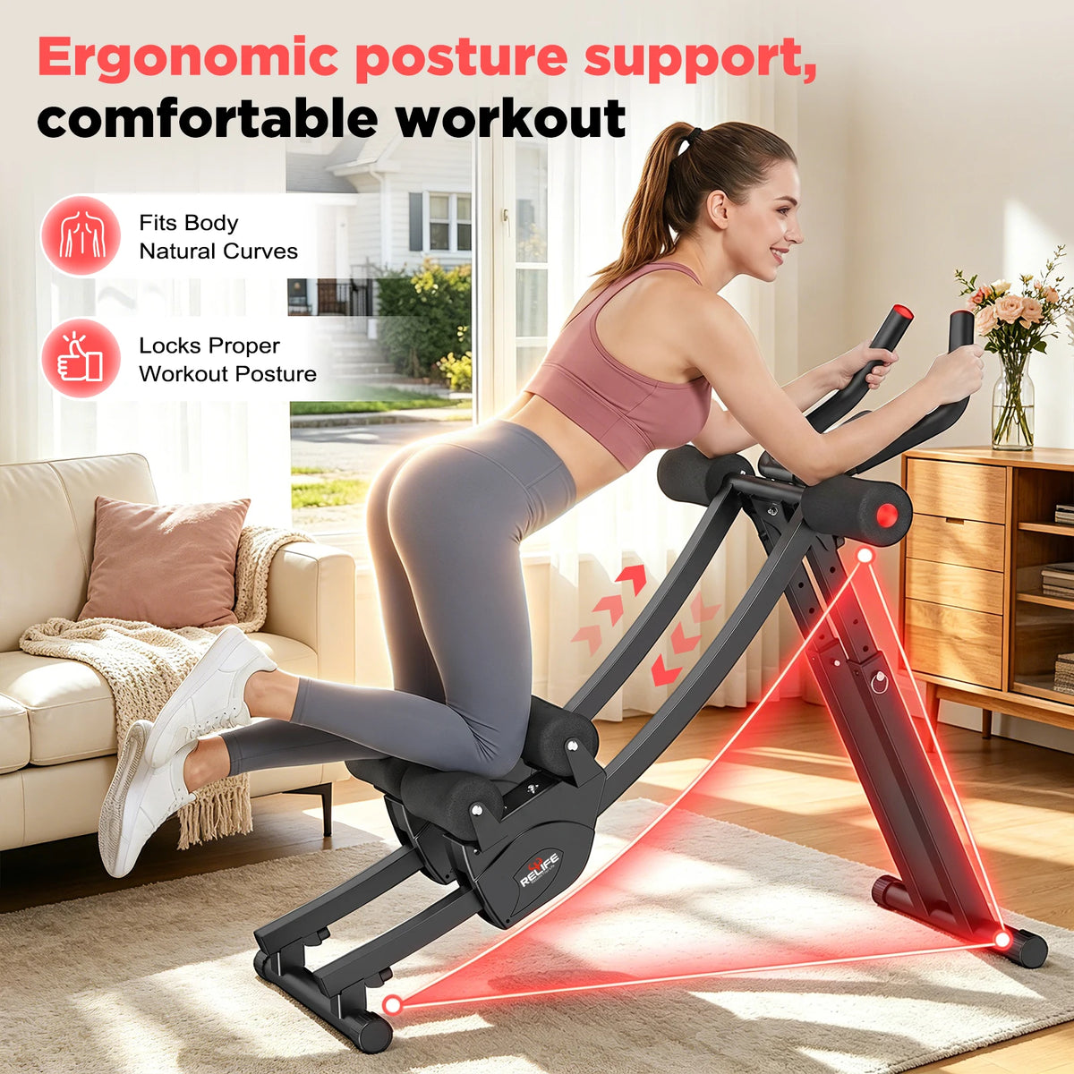 Relife Dual-Track Abdominal Trainer, Foldable Core Workout Machine with 5 Resistance Levels & LCD Display - Bond Well Supplies