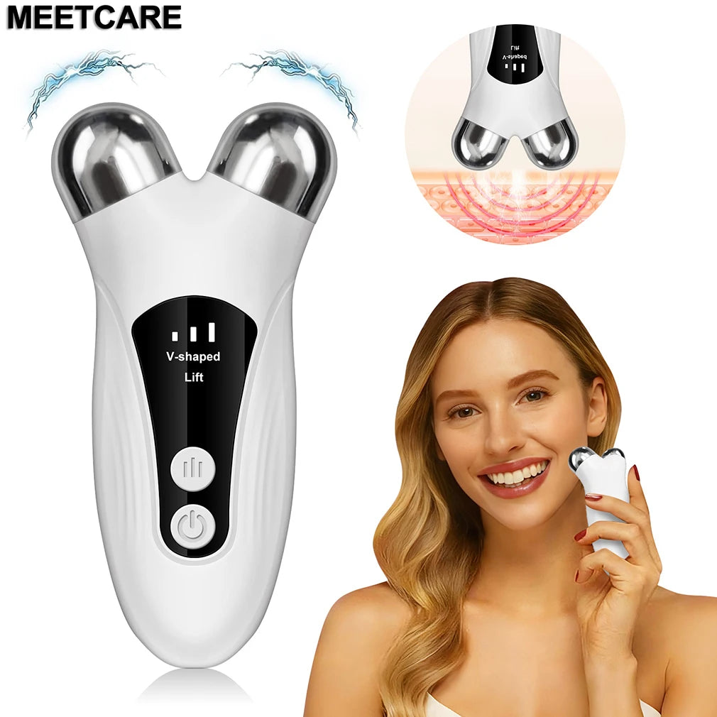 Electric V-Face Lift Device, EMS Microcurrent Facial Roller with LED Light for Skin Care - Bond Well Supplies