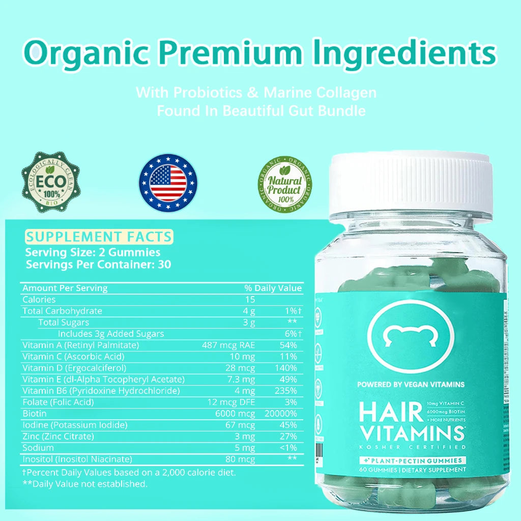 Vegan Beauty Gummies with Biotin and Collagen for Hair, Skin & Nail Support