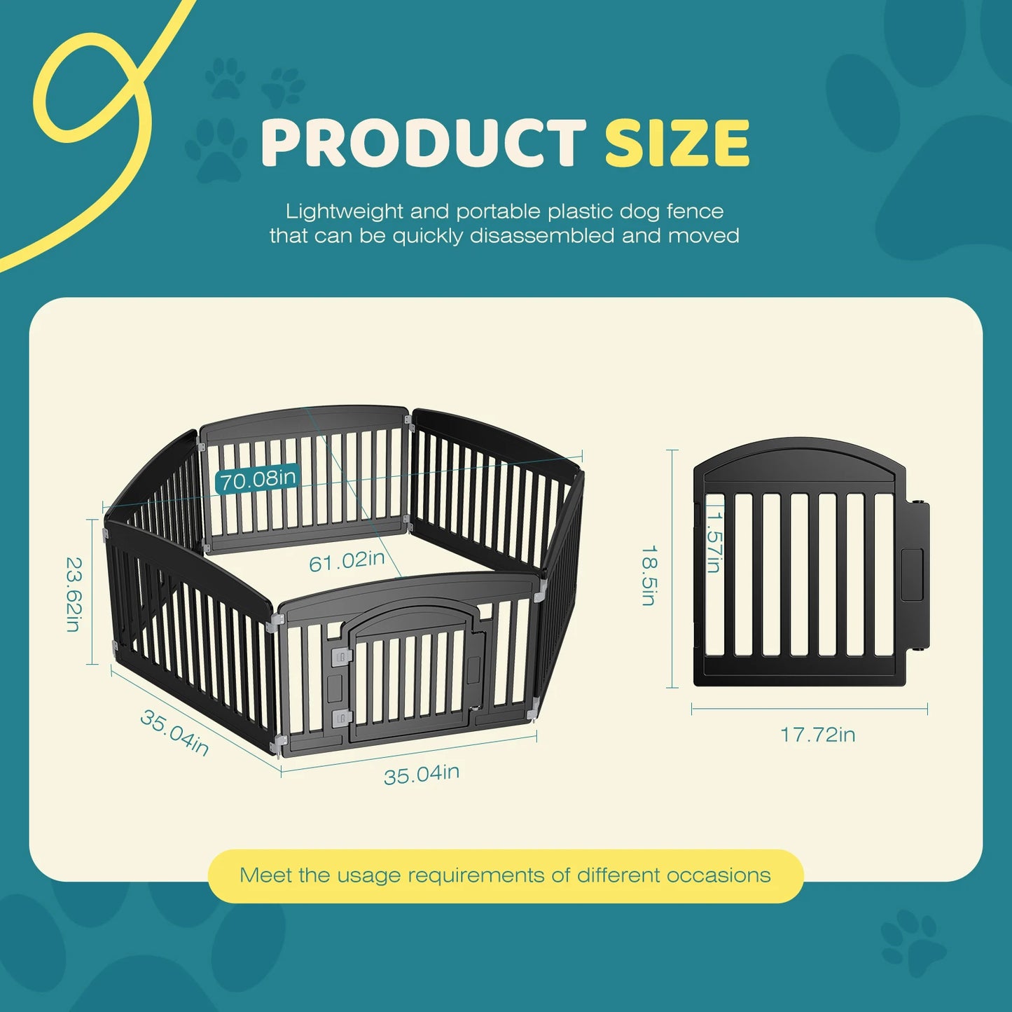 JHK 6-Panel Plastic Dog Playpen, 24-Inch Expandable Pet Fence for Indoor and Outdoor Use