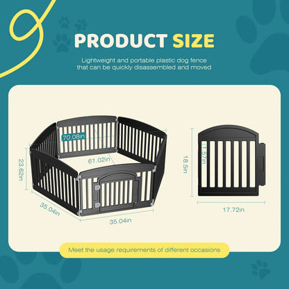 JHK 6-Panel Plastic Dog Playpen, 24-Inch Expandable Pet Fence for Indoor and Outdoor Use