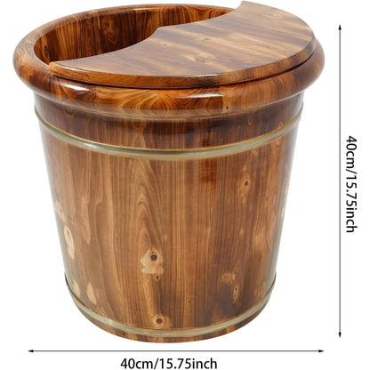 Wooden Foot Bath Bucket with Lid, Foot Soaking Tub & Pedicure Basin for Home Spa, Brown