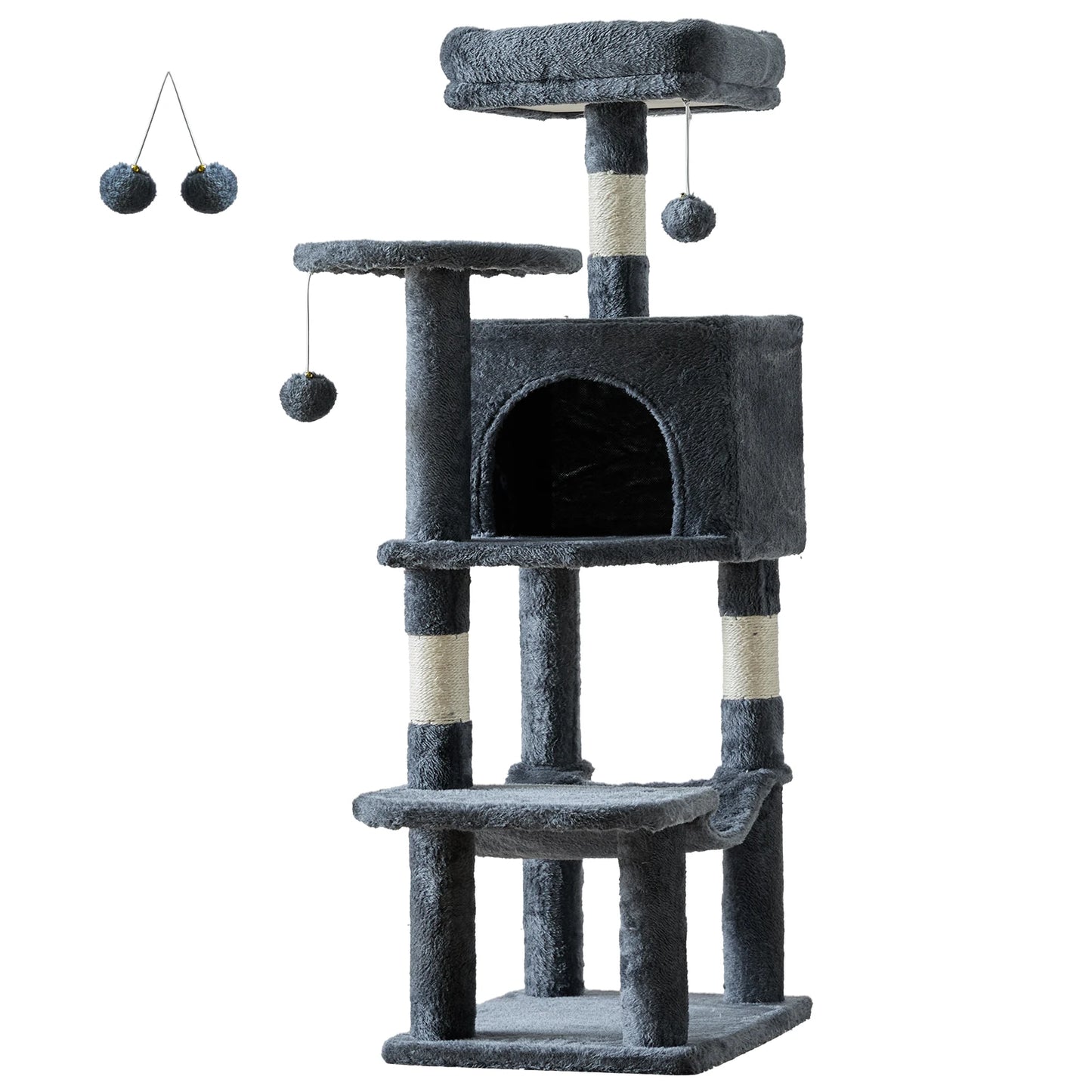 44-Inch Multi-Cat Climbing Tower, JHK Indoor Cat Tree with Natural Sisal Scratching Posts & Stable Cat House
