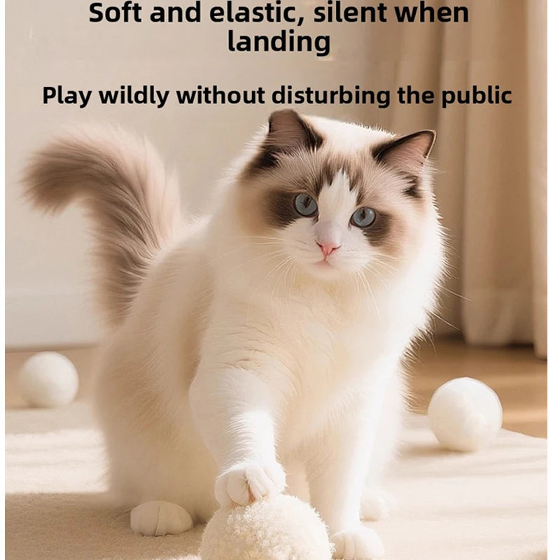 Silent Wool Ball Cat Toys, 4-Pack Plush Interactive Balls for Kittens, Teething & Self-Play
