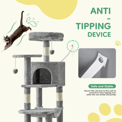44-Inch Multi-Cat Climbing Tower, JHK Indoor Cat Tree with Natural Sisal Scratching Posts & Stable Cat House