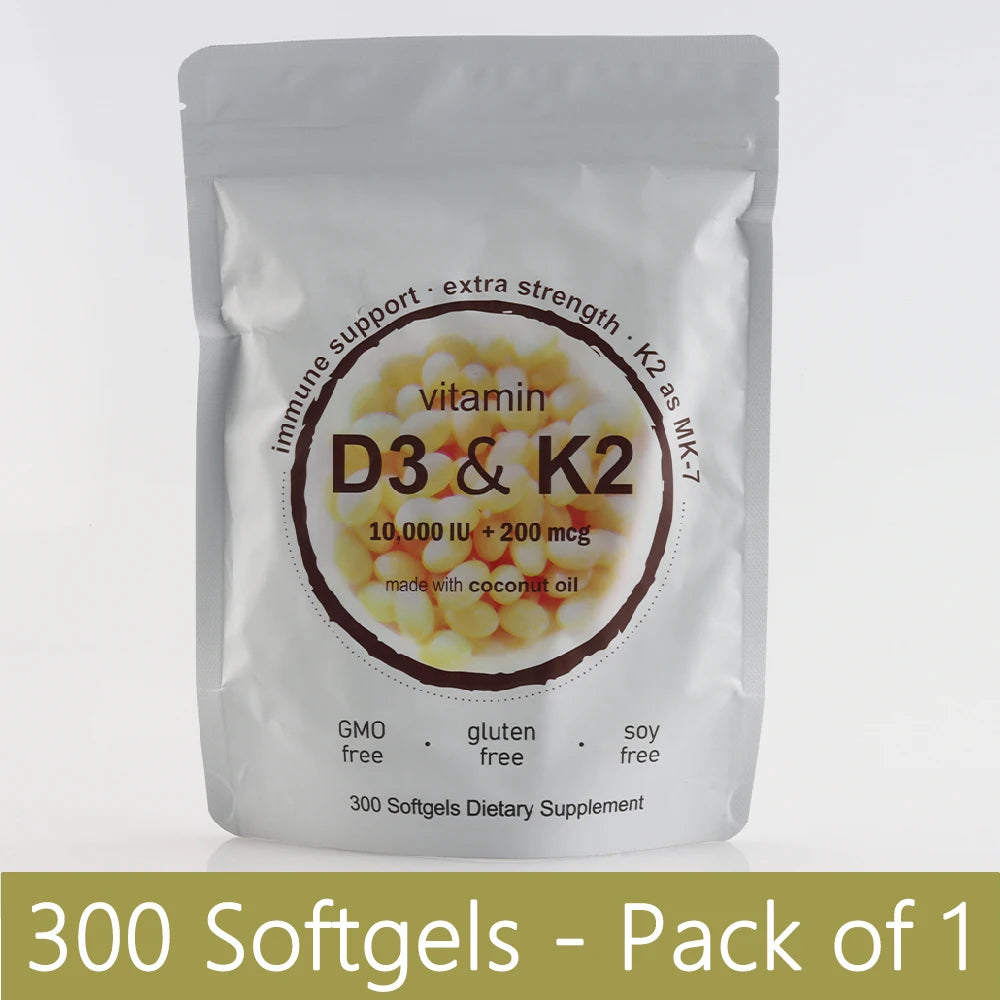 Extra Strength Vitamin D3 K2 Softgels, 10,000 IU D3 & 200mcg MK-7, Virgin Coconut Oil - Bond Well Supplies