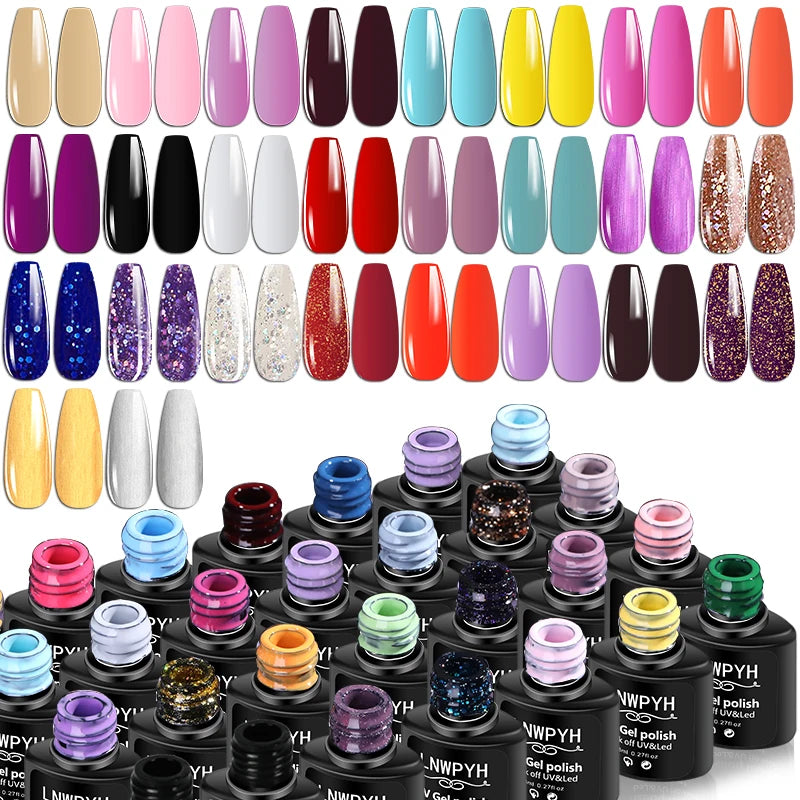 LNWPYH 26-Color Semi-Permanent Gel Polish Set, UV LED Soak-Off Nail Varnish with Base & Top Coat - Bond Well Supplies