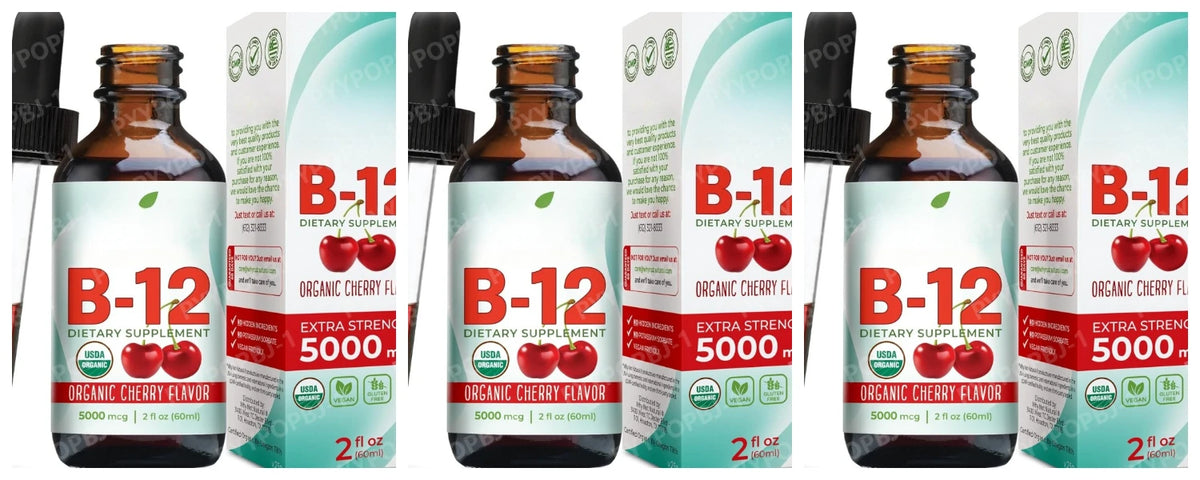 Vitamin B12 Liquid Supplement 5000mcg, Methylcobalamin Sublingual Drops, Cherry Flavor, Vegan & Sugar-Free, 60ml - Bond Well Supplies