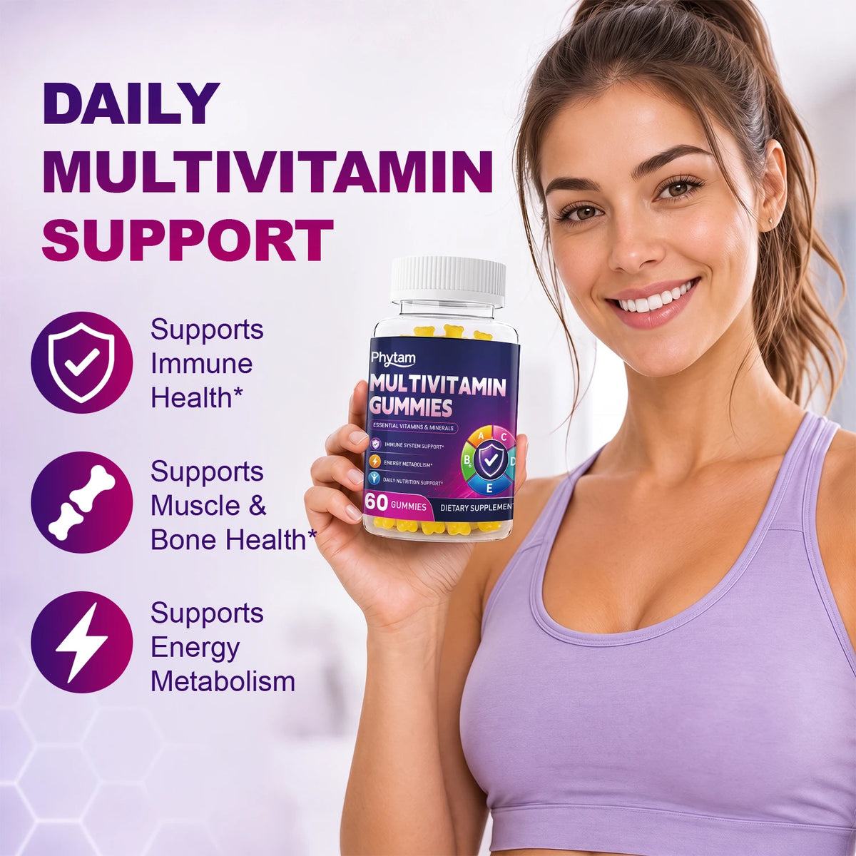 Adult Multivitamin Bear Gummies, 14-in-1 Vitamins & Minerals with Vitamin C, Zinc & B Vitamins, 60 Count - Bond Well Supplies
