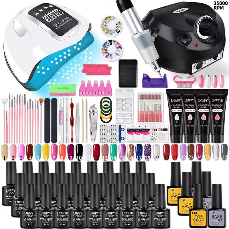 Complete Acrylic Nail Kit, UV Nail Lamp with Poly Gel and Glitter Gels
