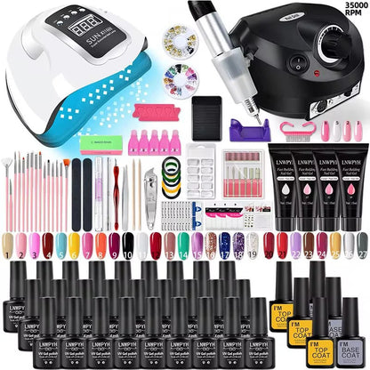 Complete Acrylic Nail Kit, UV Nail Lamp with Poly Gel and Glitter Gels