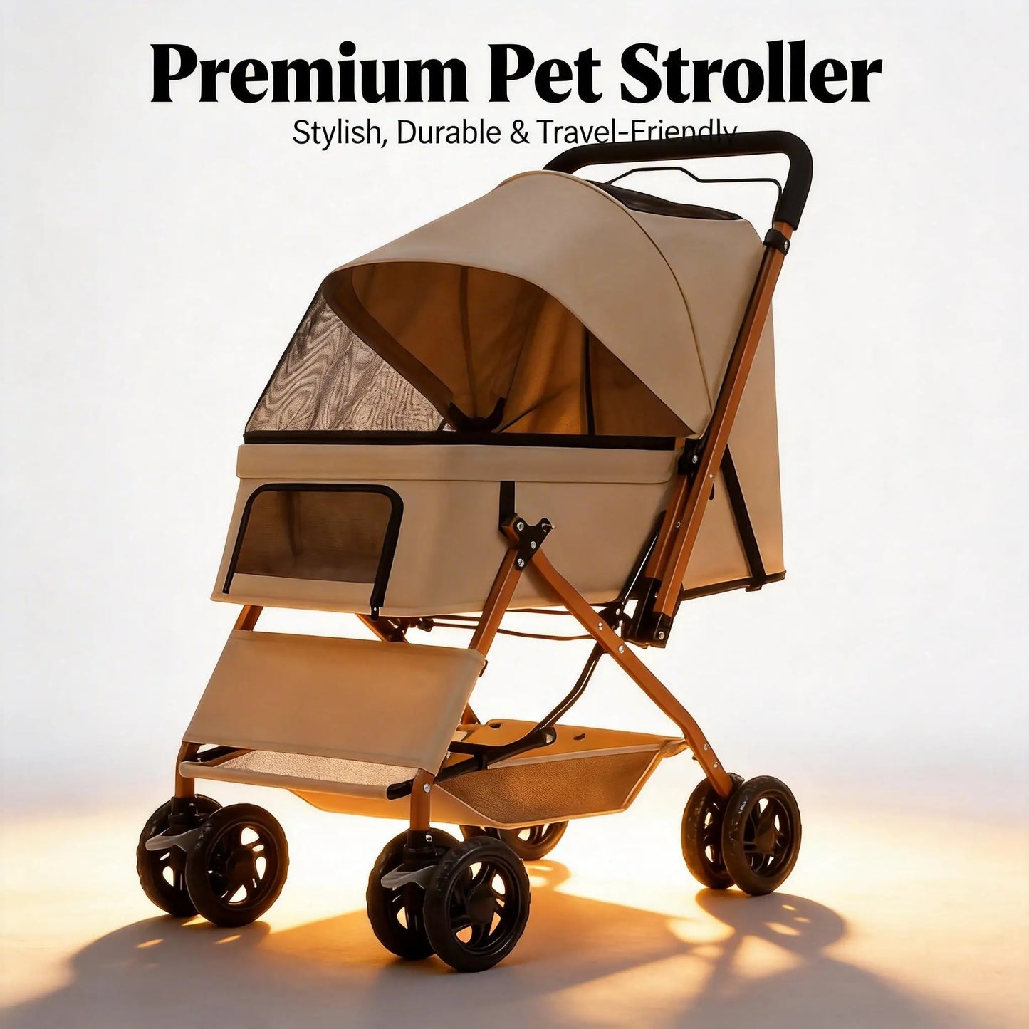 Premium 4-Wheel Dog & Cat Stroller, Large-Space Portable Pet Travel Cart for Small & Medium Pets