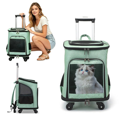 Airline-Approved Pet Carrier Backpack, 3-in-1 Rolling Design with Removable Pad for Cats & Small Dogs