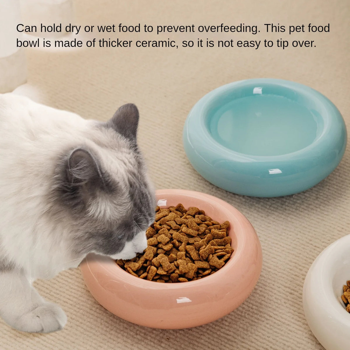 Anti-Tip Ceramic Cat Bowl, Donut-Shaped Food & Water Dish for Cute Home Pet Feeding - Bond Well Supplies