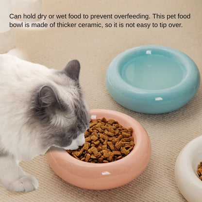 Anti-Tip Ceramic Cat Bowl, Donut-Shaped Food & Water Dish for Cute Home Pet Feeding - Bond Well Supplies