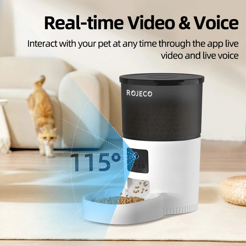 ROJECO Automatic Cat Feeder with Camera, Smart Pet Food Dispenser with Voice Recorder & Remote Control - Bond Well Supplies