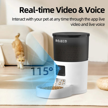 ROJECO Automatic Cat Feeder with Camera, Smart Pet Food Dispenser with Voice Recorder & Remote Control - Bond Well Supplies