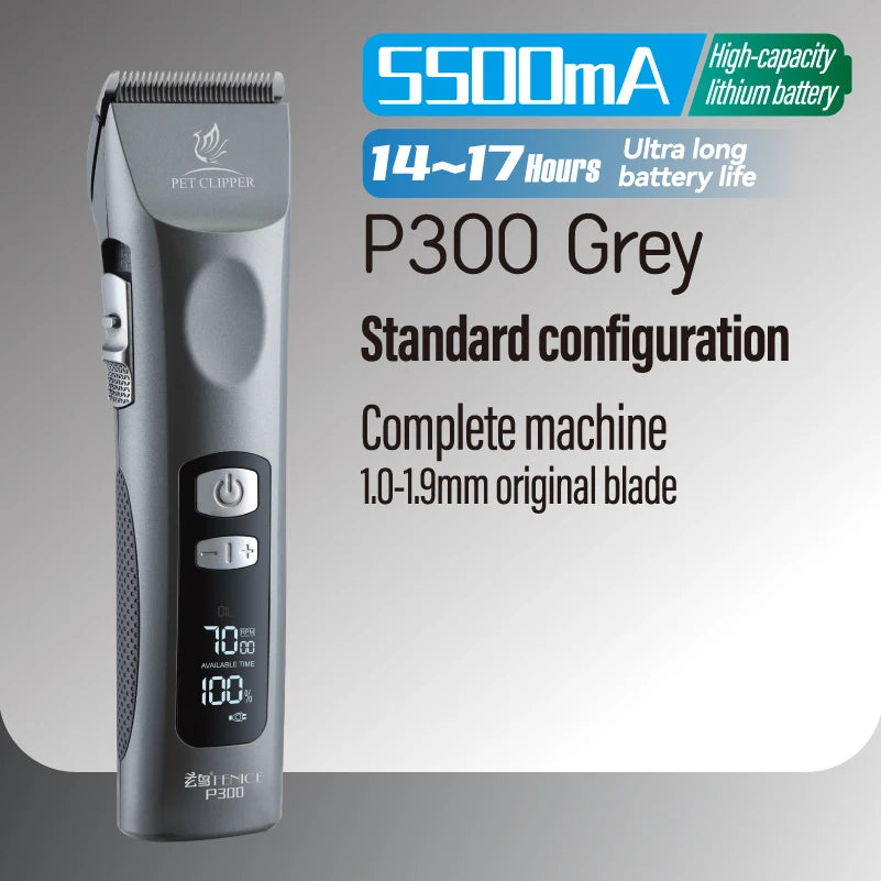 Fenice Professional Cordless Pet Hair Clipper, Rechargeable Low-Noise Grooming Trimmer & Shaver Kit