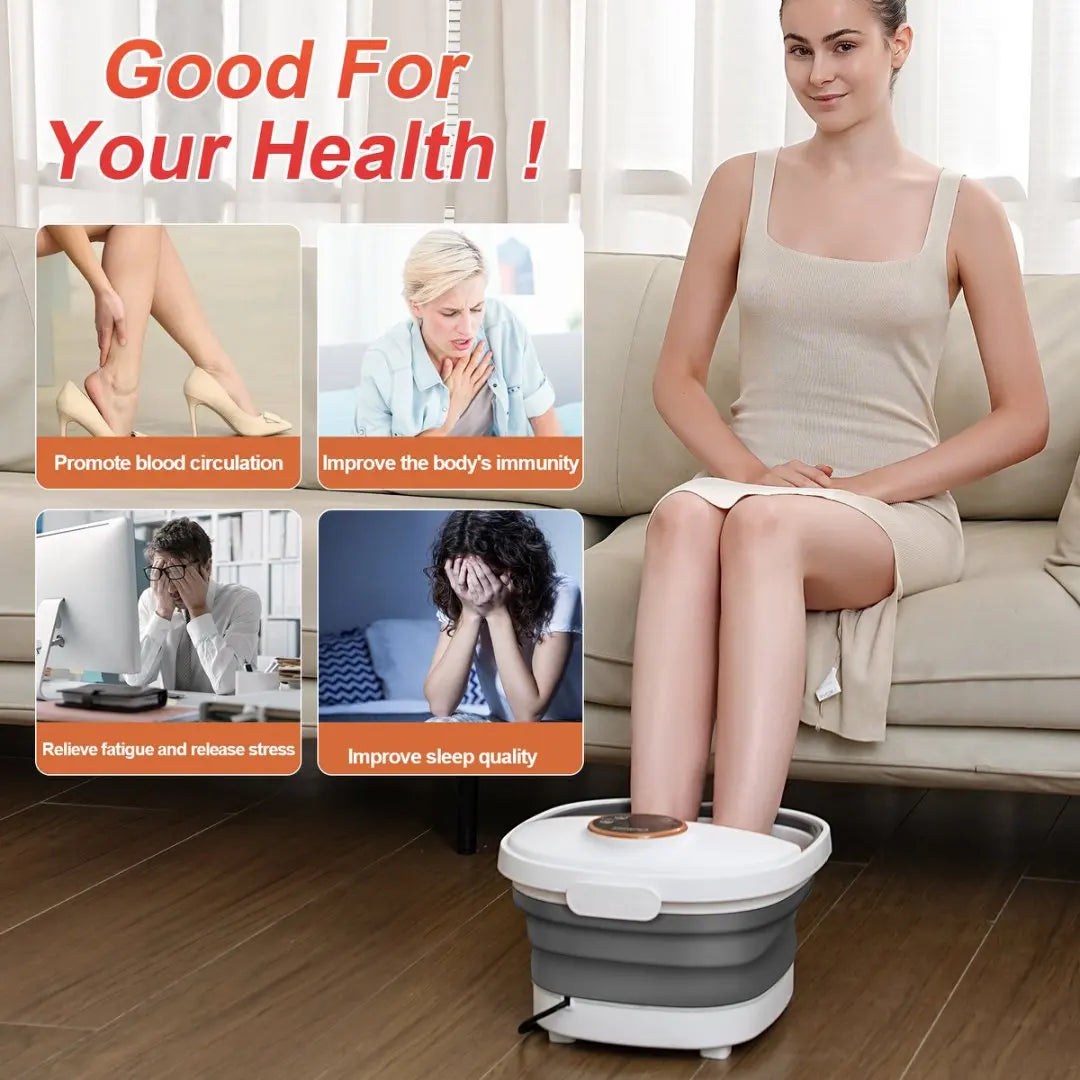 Foldable Electric Foot Spa Massager with Remote, Adjustable Heating, 6 Massage Rollers & Bubble Function
