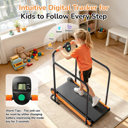 Kids Self-Propelled Walking Pad Treadmill, Non-Electric Indoor Exercise Equipment with Padded Front Handlebar